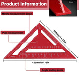 Timmermanshoek, aanslaghoek, metaal, 30 mm, timmerhoek, 90° kamerhoek, timmerhoek, metrische driehoekige liniaal voor timmerman, dakdekker, ingenieur (rood)