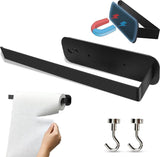 1 x keukenrolhouder, wandpapierrolhouder met 2 magnetische haken voor rolpapier, handdoeken, huishoudfolie, kopjes (zwart)