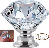 12 stuks 30 mm kristallen deurgrepen, kastknoppen ladenknoppen meubelknoppen kastgrepen, ladekast diamant glazen handgrepen voor thuis kantoor DIY (transparant 30 mm | 12 stuks)