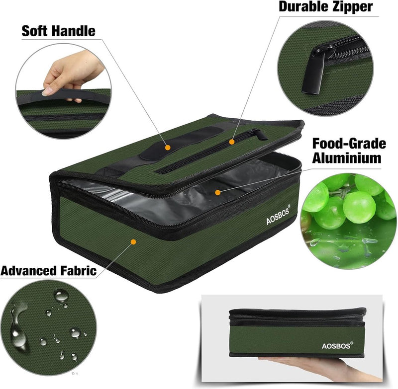 Mini-koeltas voor lunchbox Medicijnkoelbox Kleine lichtgewicht lunchtas Geïsoleerde tas voor lunchbox Lunchtas voor werk School Waterdichte ritssluiting Leger olijf