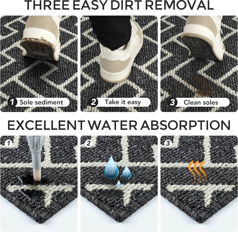 Binnendeurmat Zwart 50 x 80 cm, Waterdichte Deurmat, Vuilvangmat, Antislip Binnendeurmat voor Entree, Hal, Tuin, Binnen, Huisdieren...