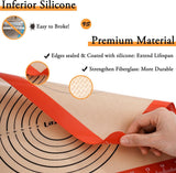 Bakmat siliconen met meting, 3-delige set, anti-aanbaklaag, siliconenmat bakken voor macaron, cake, brood, pizzamat, deegmat, uitrolmat (rood)