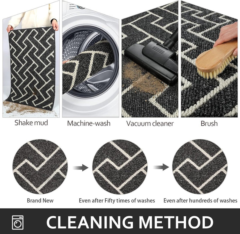 Binnendeurmat Zwart 50 x 80 cm, Waterdichte Deurmat, Vuilvangmat, Antislip Binnendeurmat voor Entree, Hal, Tuin, Binnen, Huisdieren...