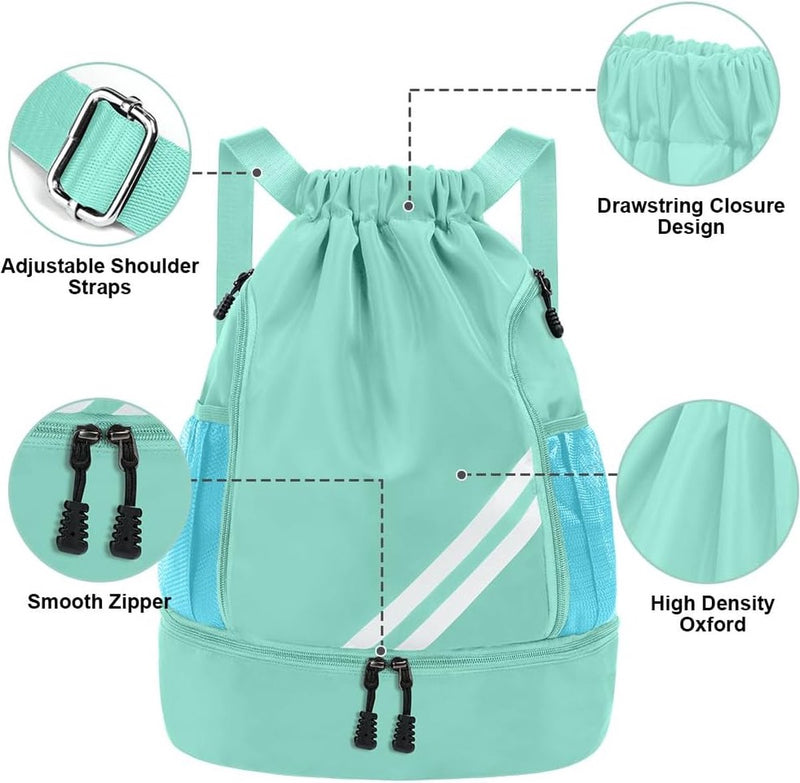 Modieuze sportrugzakken, gymtas, grote capaciteit trekkoord, sporttas, gymtas, waterdichte sporttas, gymtas met waterflessen, netvakken, voor volwassenen en jongeren