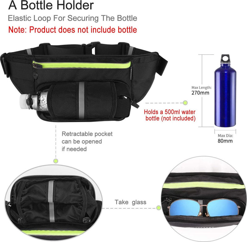 Heuptas voor drinkfles, waterdicht en afsluitbaar vak voor mobiele telefoons tot 16,76 cm (6,6 inch) zoals de iPhone 6 / 6 Plus / 7 / 7 Plus, voor joggen, fietsen, reizen, wandelen, voor dames en heren