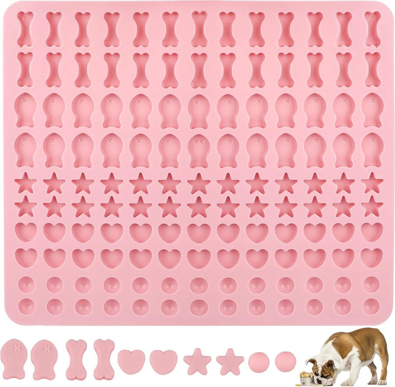 Bakmat, hondenkoekjes, siliconen bakmat, hondenlekkernij, 5 vormen in 1, BPA-vrije bakonderlegger, bakvorm voor doe-het-zelf hondenkoekjes en lekkernijen (130 rasters, halve bol, vissen, botten, ster,