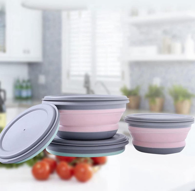 Opvouwbare kom, 3 stuks, siliconen, draagbare opvouwbare kom, campingvershouddozen, ronde vershouddoos, opvouwbare fruitslakom voor kamperen, wandelen, keuken, school buiten, 300/600/1000 ml