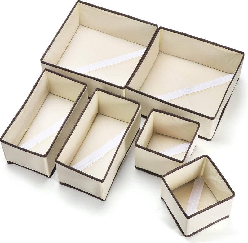 6 stuks opbergdozen kast, lade-opbergsysteem, kledingkast, organizer, opvouwbare opbergdoos, stof, kastorganizer voor sokken, stropdassen, kleding, ondergoed (off-white)