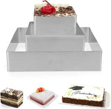 Rechthoekig bakframe, 3 stuks, taartvorm, rechthoekig, taartringset, 10/15/20 cm, roestvrij staal, bakvorm, hoekigring, hoog, 4 cm, voor meerlaagse cakes, gebak, moussecake