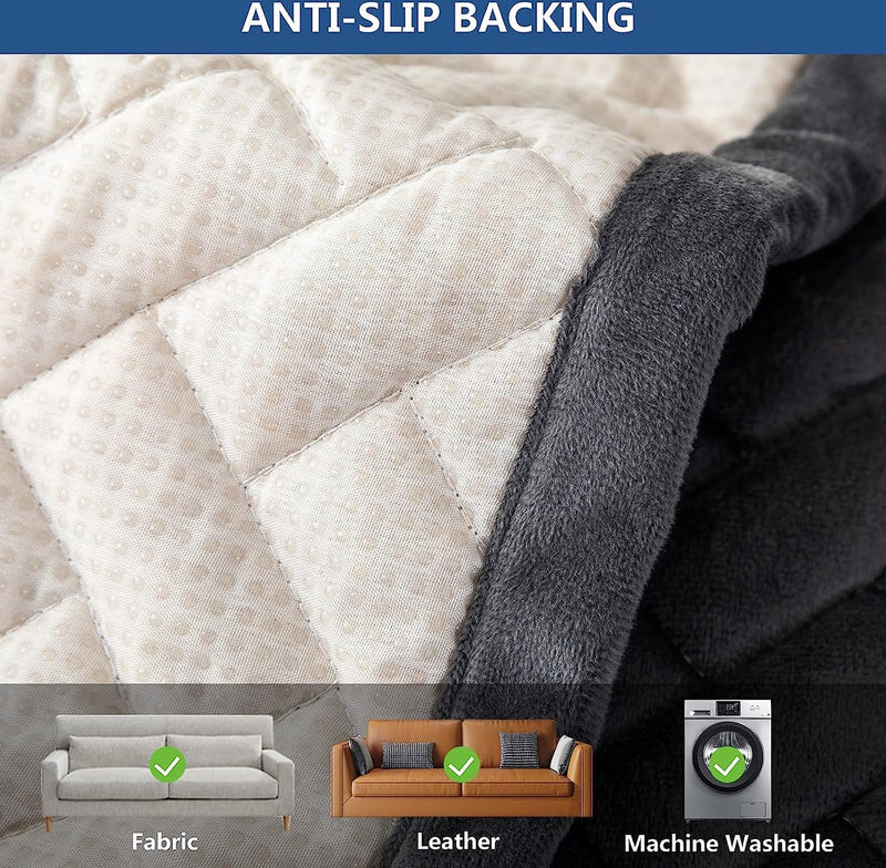 Bankhoes, bankovertrek 3-zits, anti-slip bankhoes voor L-vorm, chaise longue, hoekbank, 2-zits, beschermer, woonkamer, stoel, honden, huisdieren, donkergrijs, 90 x 90 cm (slechts 1 stuks)