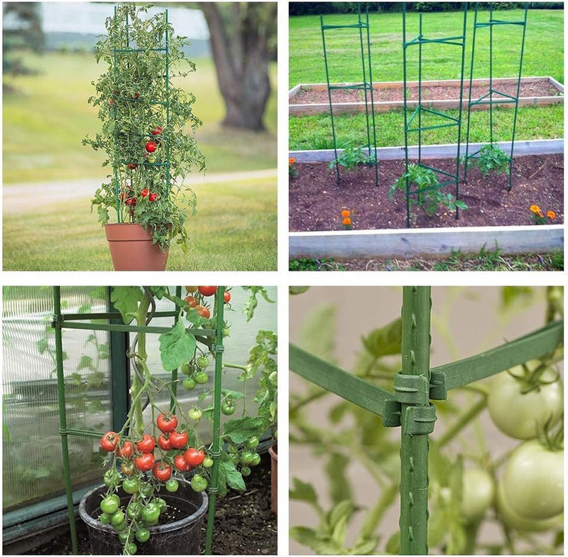 Plantenhouder, klimhulp, planten, robuuste tomatenkooi, tuinplant, steunstangen, kooi, lang staal, kunststof gecoate plantensticks met verbindingsstang (twee sets)