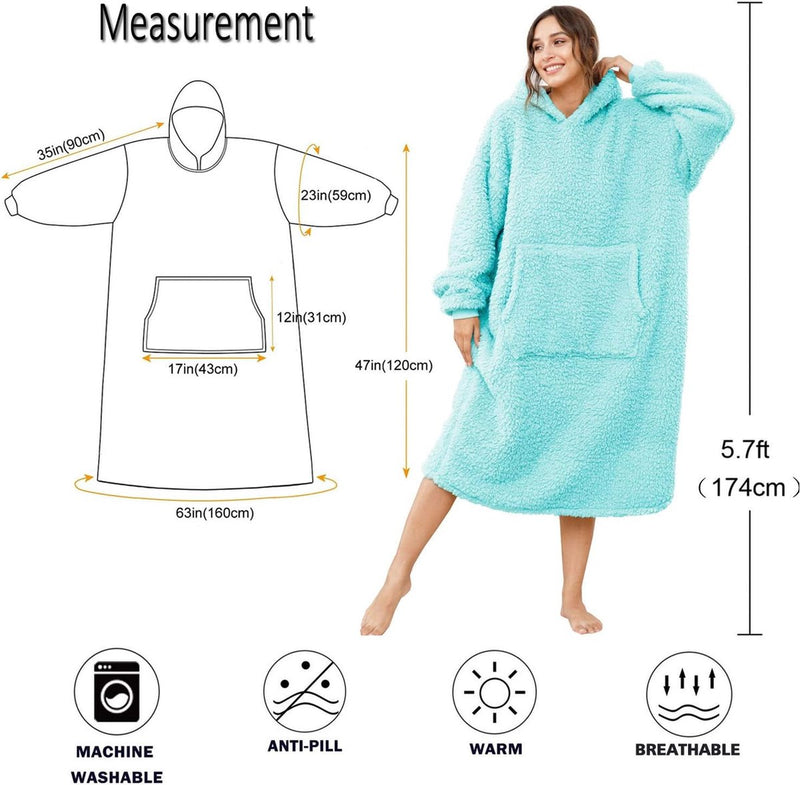 Oversized sherpa-deken met capuchon voor dames en heren, lange comfortabele sherpa-deken, sweatshirt, ruige trui, pluche, warm, gezellig, eenheidsmaat