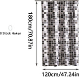 Waterdicht vuilafstotend douchegordijn, mozaïek baddouchegordijn, wasbaar douchegordijn, met 8 haken, voor badkamer, toiletten (120 x 180 cm, mozaïekpatroon)
