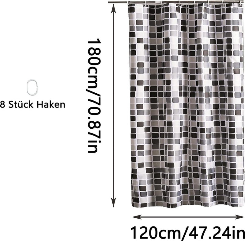 Waterdicht vuilafstotend douchegordijn, mozaïek baddouchegordijn, wasbaar douchegordijn, met 8 haken, voor badkamer, toiletten (120 x 180 cm, mozaïekpatroon)