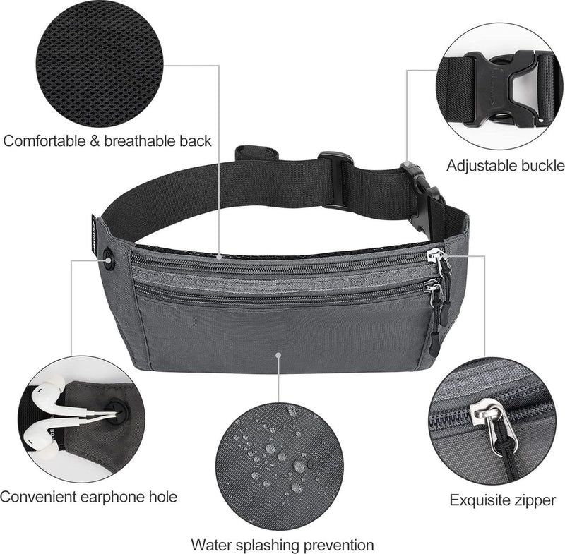 Heuptas voor dames en heren, platte heuptas, voor reizen, sport, RFID-bescherming, waterdicht, joggen, fietsen, reizen, hardlopen, grijs, een grotere opbergruimte aan te bieden