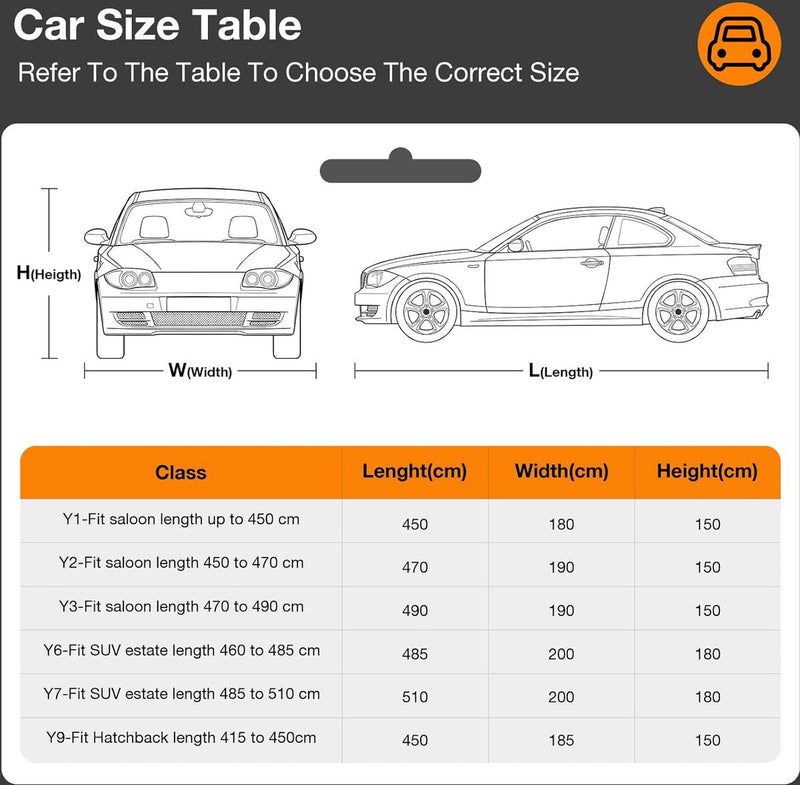 Universele autoafdekking, waterdicht, ademend, volledige garage, autozeil tegen regen, zon, stofbescherming, compatibel met Golf, Astra, Leon, Focus. Afdekzeil voor hatchback (415 tot 450 cm)