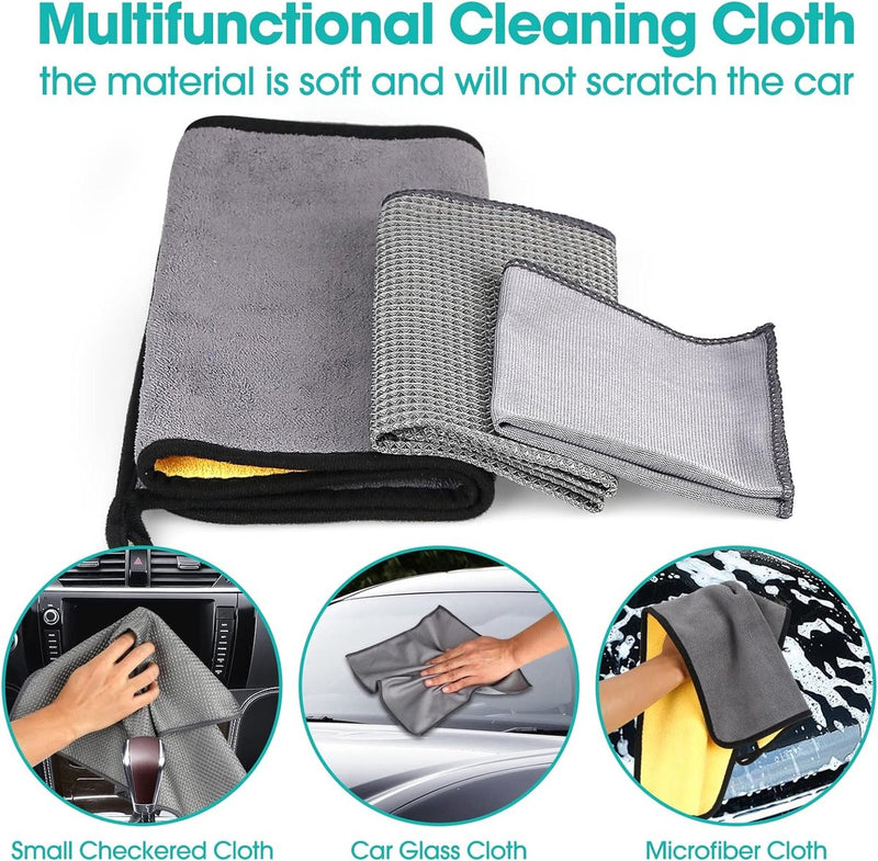 Reinigingsset voor de auto, autoreinigingsset, autoverzorgingsset, voor buiten, autowasset met bandenborstel, multifunctionele reinigingsdoekjes, voor auto, motorfiets, binnen en buiten, huishoudelijk schoonmaken