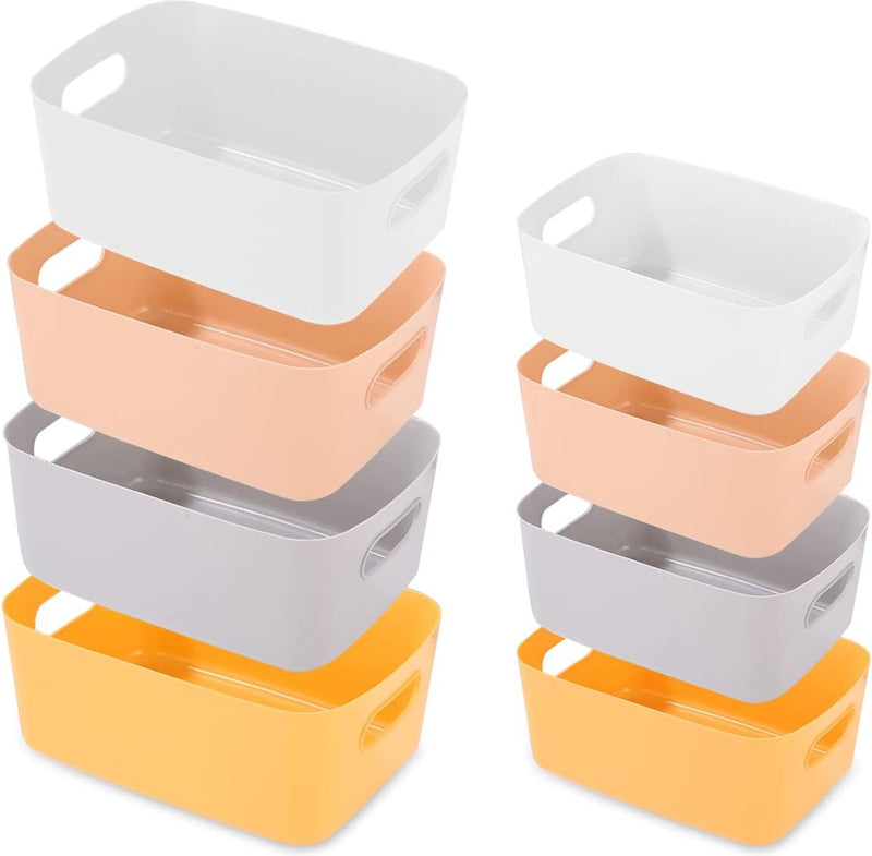 Opbergmanden, kunststof, groot formaat, 30 x 20 x 12 cm, kleurrijke kastorganizer, keuken, stapelbaar met handgrepen, manden, opslag, keukenkast, organizer, box, kast, mand, opslag