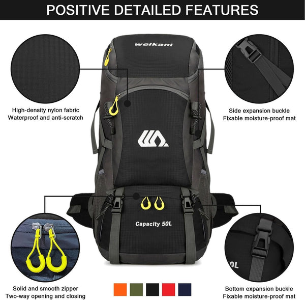 Wandelrugzak, 50 l, waterdichte lichte trekkingrugzak, outdoor, reisrugzak, wandelen, grote rugzak voor bergbeklimmen, kamperen, reizen, sport