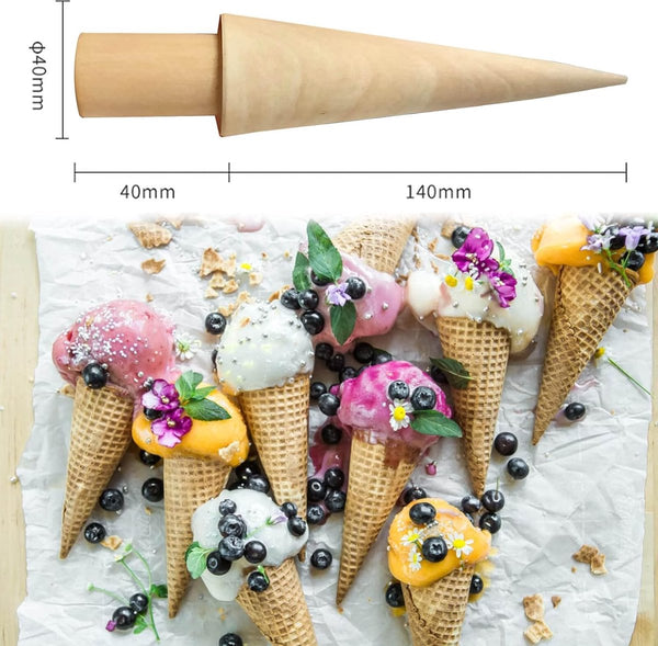 Houten hoornvormer, wafelhoornvormer, wafelhoorn, hout, wafelhoornstep, hoornvormer, wafelkegel, voor ijshoorn, 18 cm, hout voor het maken van wafelhoorn, 2 stuks