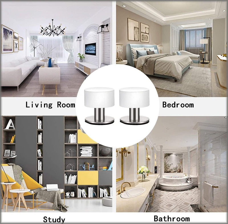 Deurstopper voor aan de muur, 2 stuks, zelfklevende deurstopper, afstandhouders voor muur, roestvrij staal, 3,57 x 1,65 cm, dubbele deurstopper met geluiddemper (wit)