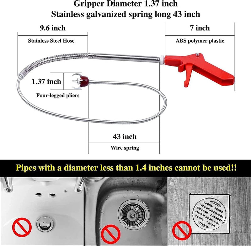 1,3 m wc-pijpreinigingsspiraal met klauw, toiletreinigingsspiraal, ideaal voor het verwijderen van haren en vuil, geschikt voor toiletten verstopping, riolering, badkuip