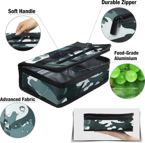 Kleine koeltas voor onderweg, mini-lunchtas, herenkoelboxtas, opvouwbare lunchtas, geïsoleerde tas met ritssluiting, thermische tas voor werk, school, auto, reizen, 3,5L, camouflage