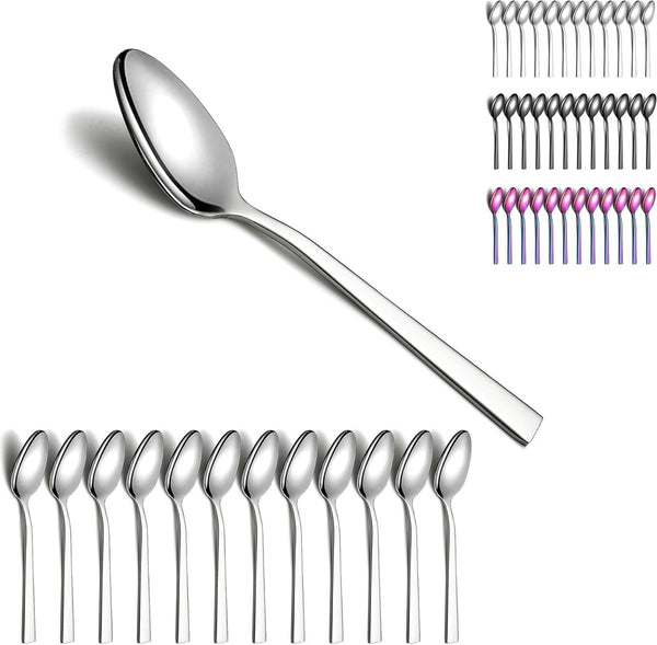 Zilveren soeplepel, 12 stuks, roestvrijstalen tafellepel, soeplepel, dessertlepel, geschikt voor dagelijks gebruik en alle soorten bijeenkomsten, vaatwasmachinebestendig