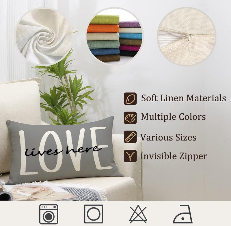 Kussensloop 30 x 50 cm, set van 4 decoratieve kussens, linnen kussenslopen, geometrisch patroon, kussenhoezen voor bank, slaapkamer, bank, grijs