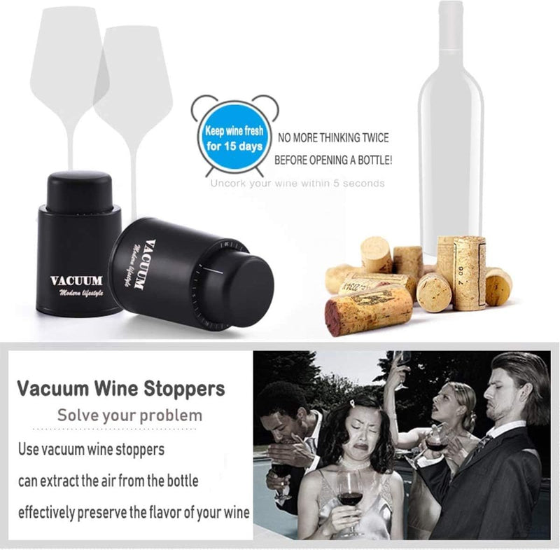 Set van 2 flessenstoppers, wijnflesstoppers, champagnestoppers en wijnstoppers, wijnkurken, vers houden voor wijnliefhebbers, kunststof, kegelvormig
