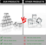 Roestvrij stalen ijsblokjes: 12 stuks whiskystenen ijsblokjes roestvrij staal met clips ijsblokjes herbruikbaar met high cooling-technologie herbruikbare metalen ijsblokjes voor whisky, wodka, wijn