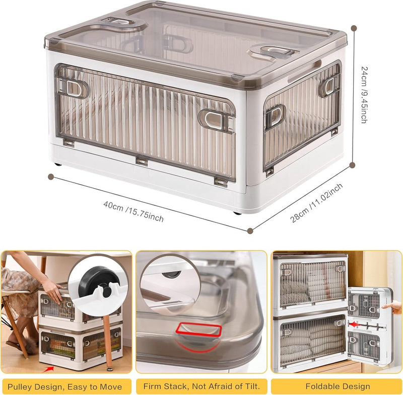 28 liter opslagcontainers met deksels, 2 pakken grote plastic stapelbare speelgoedopslagcontainers Box Organizer, opvouwbare opslagcontainers Bakken met wielen