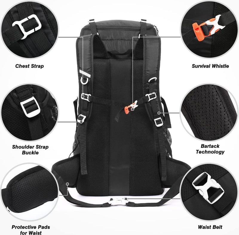 Wandelrugzak 50 l, heren en dames, waterdichte trekkingrugzak, reisrugzak, outdoor, wandelen, rugzak met regenhoes, backpacker rugzak voor wandelen, bergbeklimmen, kamperen, reizen sport