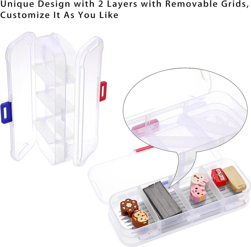 Set van 5 dubbellaags verstelbare pennenbakjes Kunststof stapelbare pennenbakje met deksel Transparante briefpapierdoos Penhouder Opbergdoos voor kinderen Studenten voor schoolbenodigdheden, transparant,