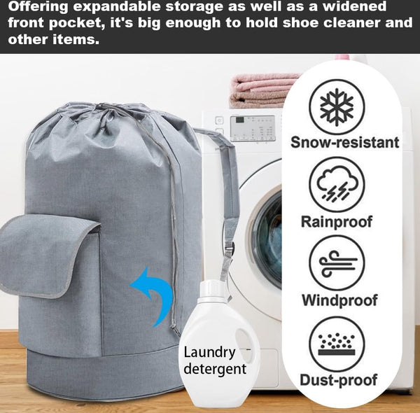 Waszak, opvouwbare waszak voor op reis, 80 liter, vuile was, met 2 gevoerde schouderbanden, camping, waszak met koordsluiting, groot voor op reis