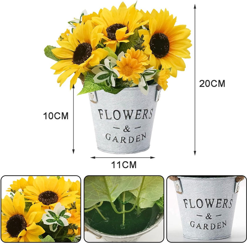Kunstbloemen, zonnebloem, kunstplanten in pot, decoratieve bloemen, kunstplant, voor binnen en buiten, namaak, groene planten, tafeldecoratie, bruiloft, woonkamer, balkon, decoratie,