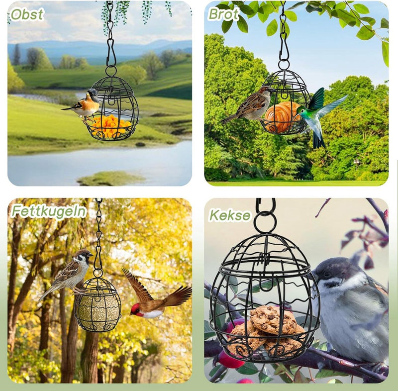 Meizenbollhouder, vogelvoederstation, mezenbollhouder met S-vormige haken, metalen vogelvoederhuis om op te hangen, voor tuin, outdoor, bos, wilde vogels zoals mussen, roodborstjes, mussen (4)
