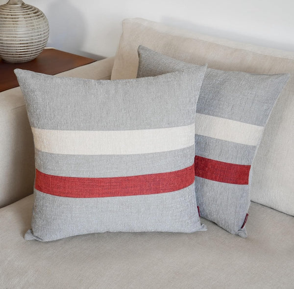 Kussensloop 45 x 45 cm, grijs, set van 2 kussenslopen, hoogwaardige afwerking, effen en meerkleurig, gestreepte decoratieve kussenhoes met duurzame stof, voor bank, slaapkamer, woonkamer,