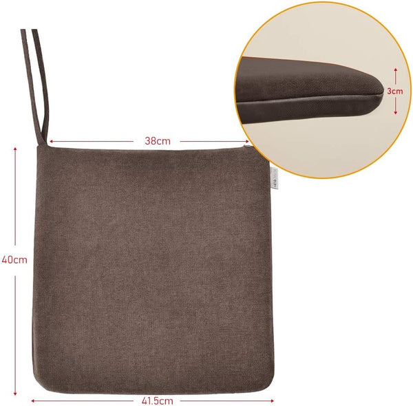 Set van 2 stoelkussens, 1 x traagschuim stoelkussen, prachtige stof stoelkussen, wollig stoelkussen, zitkussen voor stoelen in huis en tuin collectie, donkerbruin