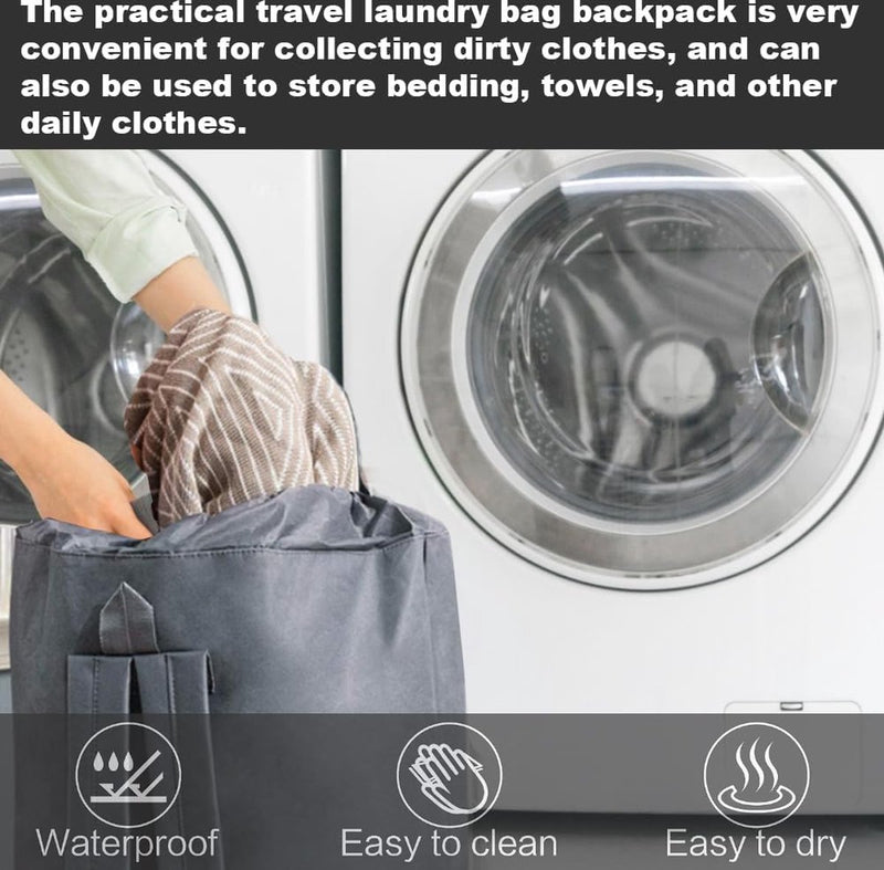 Waszak, opvouwbare waszak voor op reis, 80 liter, vuile was, met 2 gevoerde schouderbanden, camping, waszak met koordsluiting, groot voor op reis