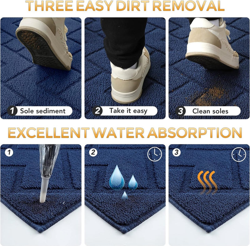 Deurmat voor binnen en buiten, wasbaar, entreement, binnen, vuilvangmat, antislip, deurmat voor entree, patio, hal, tuin, binnen en buiten (blauw, 119 x 180)