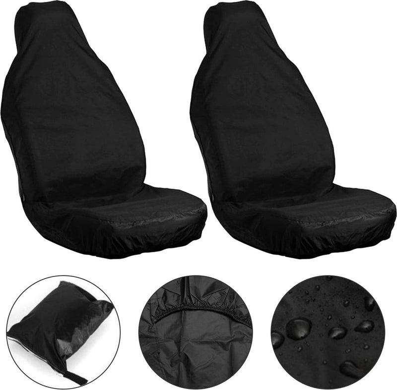 2-delige universele waterdichte autostoelhoezenset, stoelbeschermer voor bestuurdersstoelen, hoogwaardige nylon autostoelhoes in zwart voor honden, kinderen, sport, gemakkelijk schoon te maken