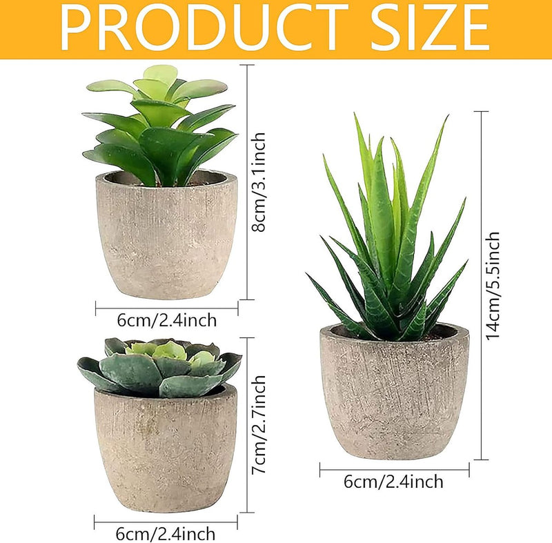 3 stuks kunstvetplanten, kunstplanten met potten, tafeldecoratie, decoratieve planten, bureauplant voor badkamer, woonkamer, kantoor (A