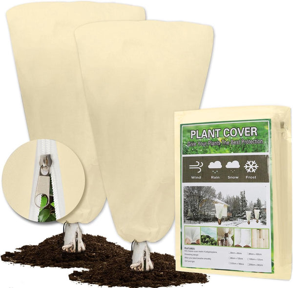 Winterbescherming voor planten, set van 2, 120 x 180 cm, vorstbeschermende plantendekens als winterbescherming, met ritssluiting voor boompalmen, balkonplanten, kaptent, ademend