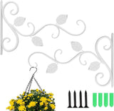 2 stuks houder voor bloemhouders, wandhouders hangmanden, lantaarn wandhouder uit, hangende ijzeren kunst buiten met bladpatroon hangende mand voor tuinvogelhuisjes, windspel (wit)