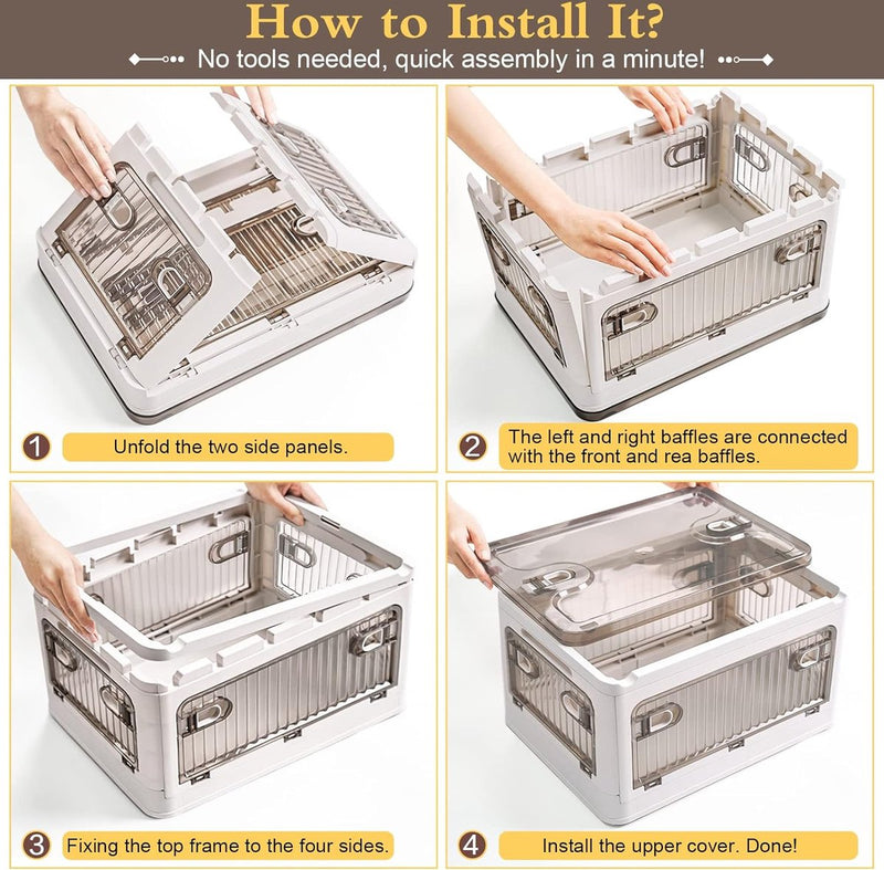 28 liter opslagcontainers met deksels, 2 pakken grote plastic stapelbare speelgoedopslagcontainers Box Organizer, opvouwbare opslagcontainers Bakken met wielen