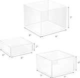 Set van 3 acryl kubusstandaarden, matte sieradendisplaydoos met holle basis, transparante nestvitrine taartstandaard voor verzamelobjecten, cosmetica, dessert, 3 maten