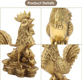 Messing Figuur Haan Gemaakt van Zuiver Koper Kip Decoratie, 10cm / 3,94 Inch Gunstige Haan Standbeeld Ingots Rijkdom Feng Shui Sculptuur Thuiskantoor Chinese Dierenriem Ornament