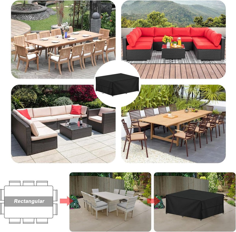 Hoes voor tuinmeubelen, waterdichte beschermhoes, tuinmeubelen, uv-zeildoek voor tuintafels, terrasmeubilair, robuuste 420D Oxford buitenhoes voor meubelsets, 360 x 240