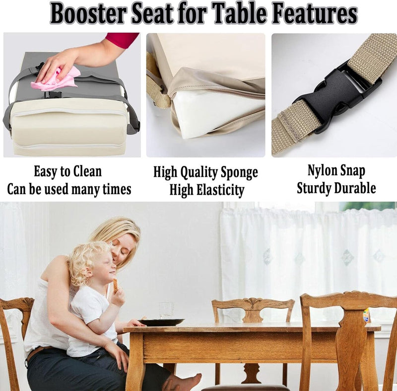 Draagbare boosterstoelen met 2 veiligheidsgespen, wasbaar, zitverhoging voor eettafel, grijs